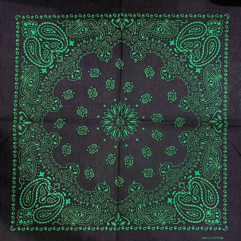 Svart Bandana med Neongrönt Paisley-tryck Svart med Neongrön