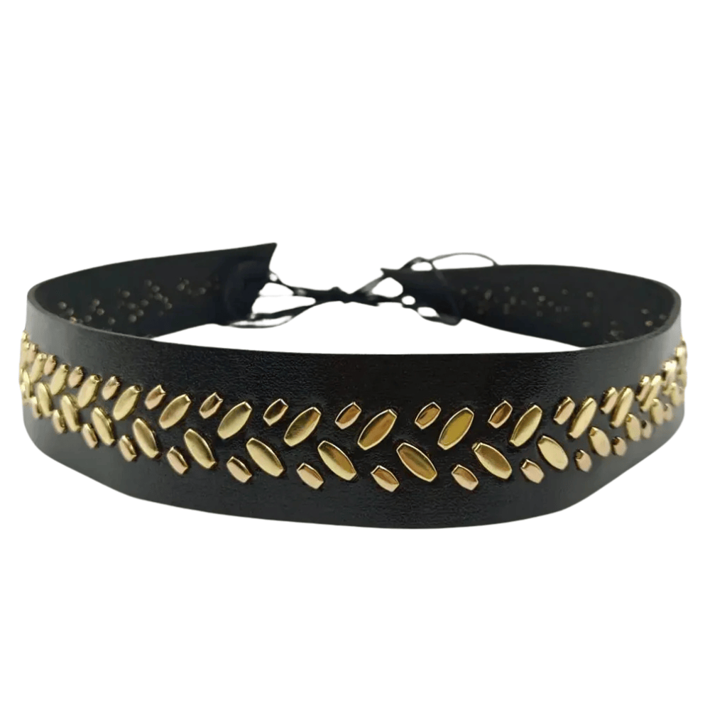 Svart cowboyhattband med gyllene metallnitar Svart / 56-58cm