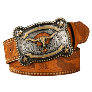 Vintage cowboybälte longhornspänne Kamelbrun / 120cm