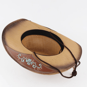 Vintage Stråcowboyhatt med Broderade Detaljer Beige strå / 56-58cm