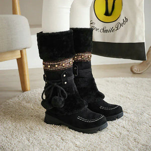 Vinter cowboyboots med fluffig insida och dekorativ snörning