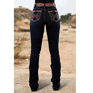 Western broderade mörkblå bootcut jeans
