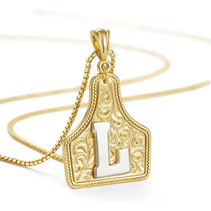 Western Cowgirl Initial Necklace Cowboy A-Z Letter Pendant Necklace for Women Handmade CowTag Two-Toned Jewelry Gift L / With cowboy box