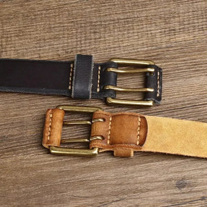 Westernbälte i äkta läder med dubbeltungspänne