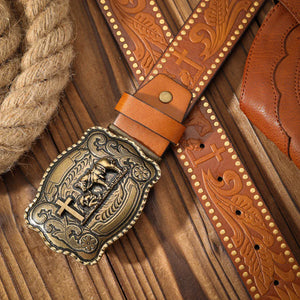 Westernbälte med kors och hästmotiv