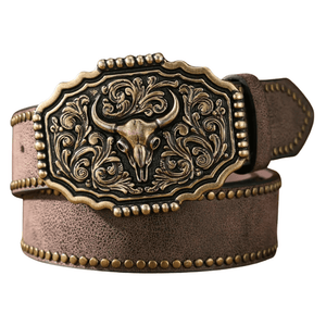 Westernbälte tjurskallespänne Brun Guld / 120cm