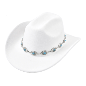 Westernhatt i Filttyg med Turkos Dekor Vit / 56-58cm