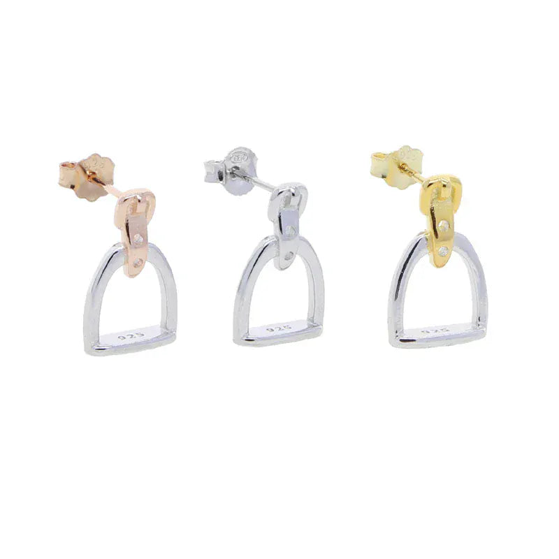 100% 925 Sterling Silver Equestrian Jewelry 3 Colors Cute Lovely Design Stirrup Stud Earring