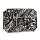 Bältespänne cowboy kors flagga kristen USA Antik silver