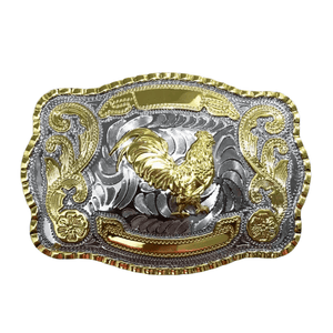 Bältesspänne cowboy med förgylld tupp Silver och guld
