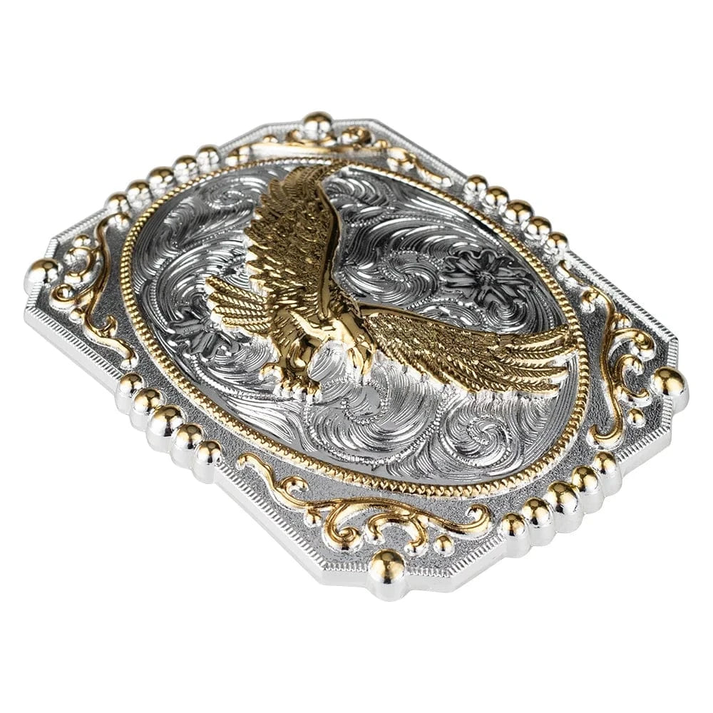 Bältesspänne western stil med detaljer i guld och silver eleganta motiv