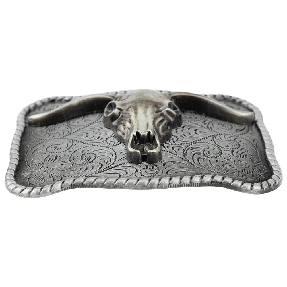 Bältesspänne western stil med tjur huvud antik silver finish