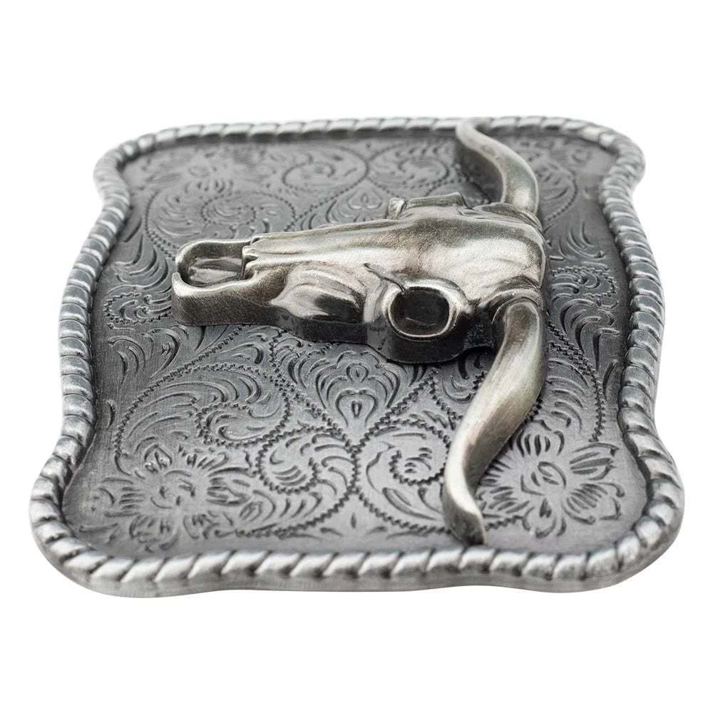 Bältesspänne western stil med tjur huvud antik silver finish