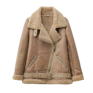 Beige shearlingjacka Beige / XS