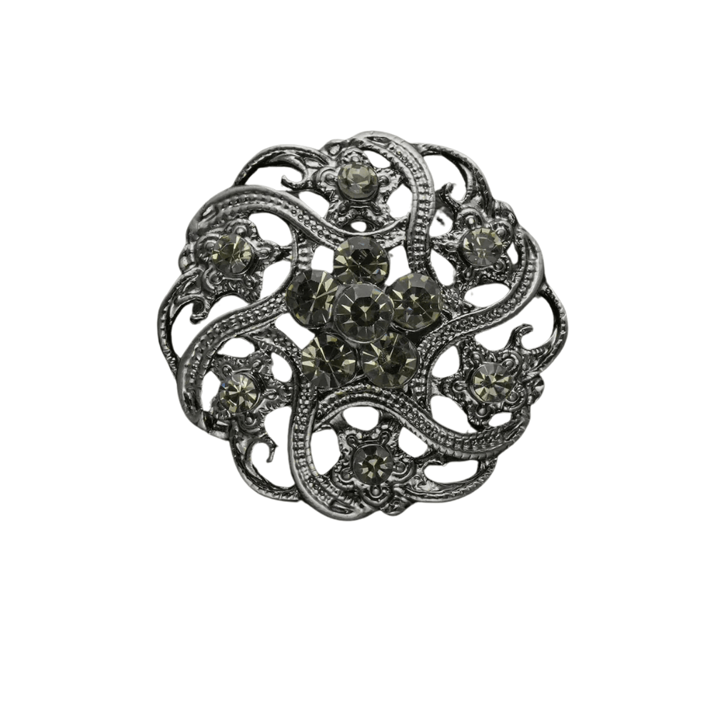 Blommig Concho med kristallaccent AntiksIilver / 24mm