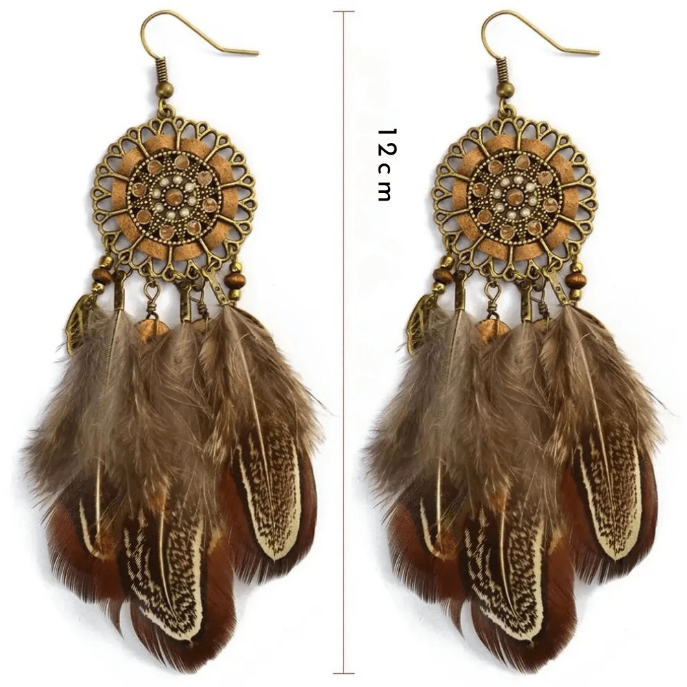 Bohemiska drömfångare-örhängen med fjädrar