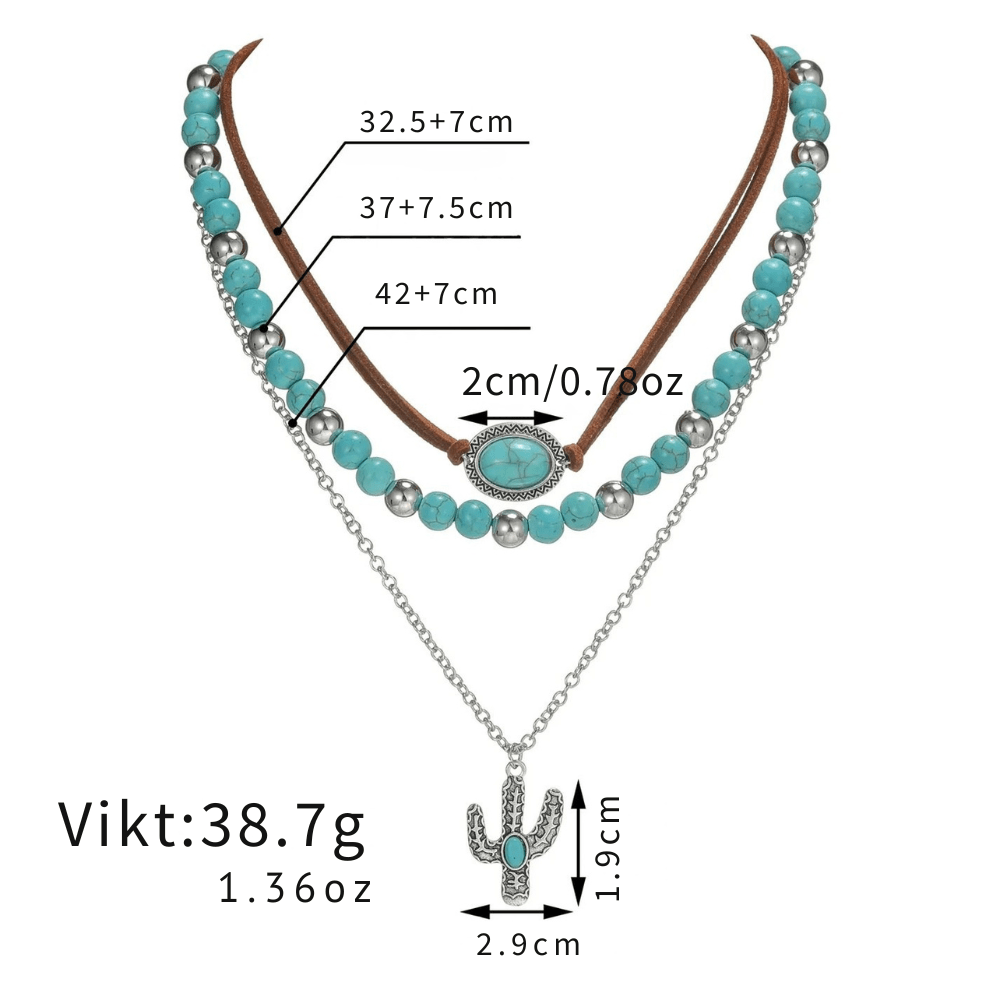 Bohemiskt halsbandsset med kaktus och turkos Silver