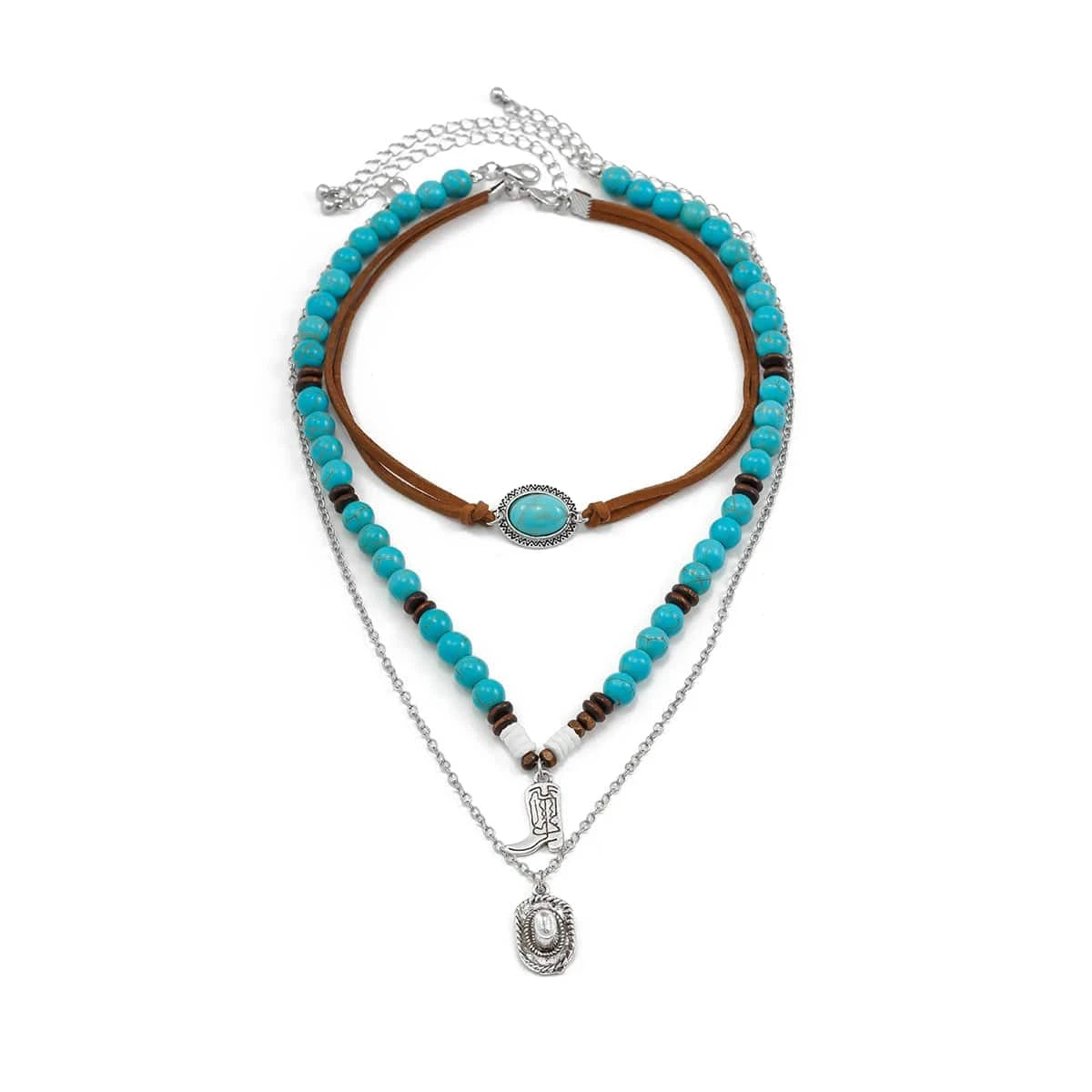 Bohemiskt lager-på-lager halsband med turkos Stil med 3st