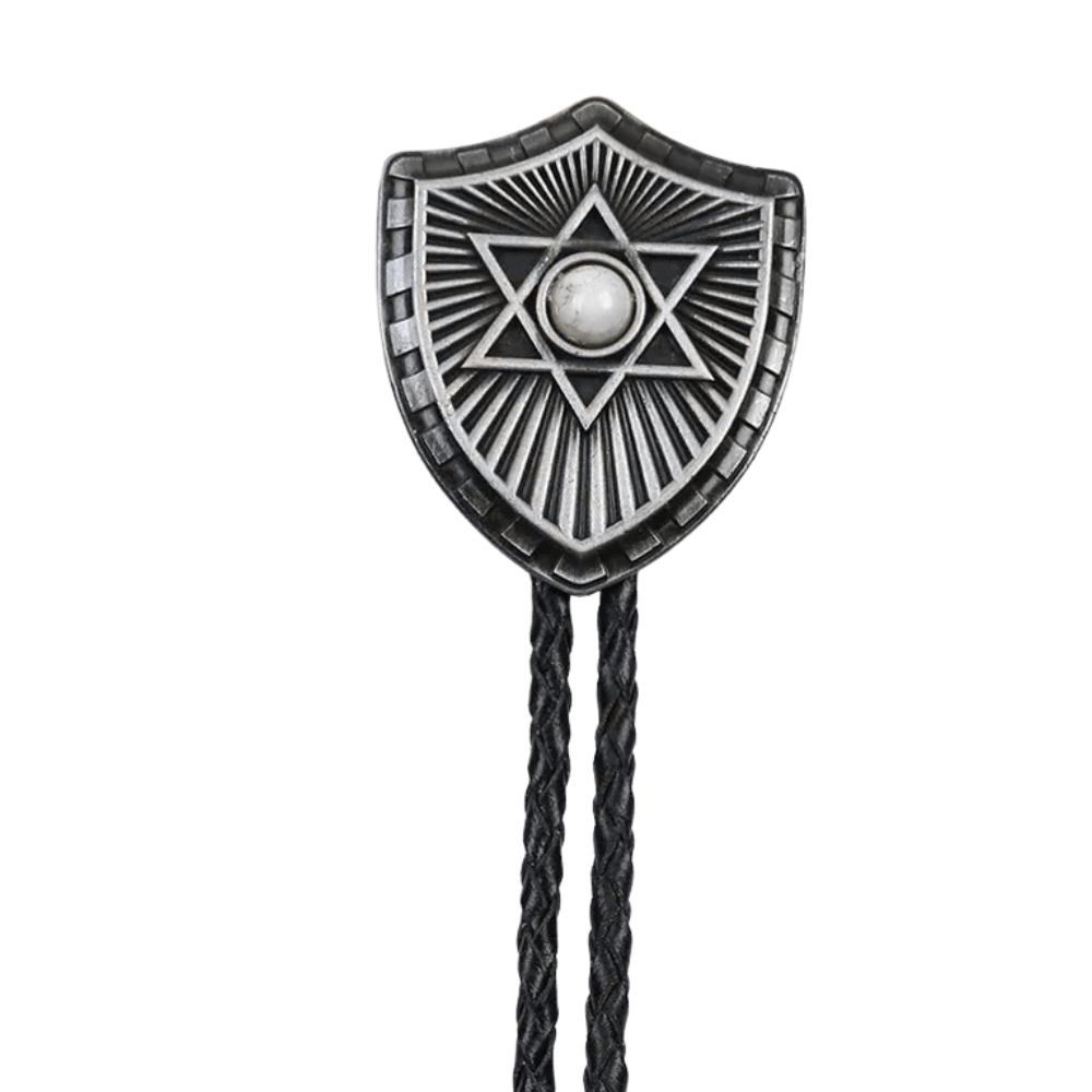 Bolo tie i form av sexuddig stjärna med natursten Vit