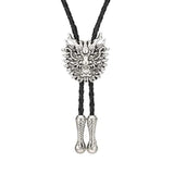 Bolo tie i läder med drakhuvud i metall Silver
