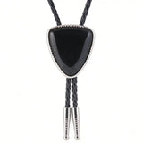 Bolo tie i läder med svart trekantig sten Svart