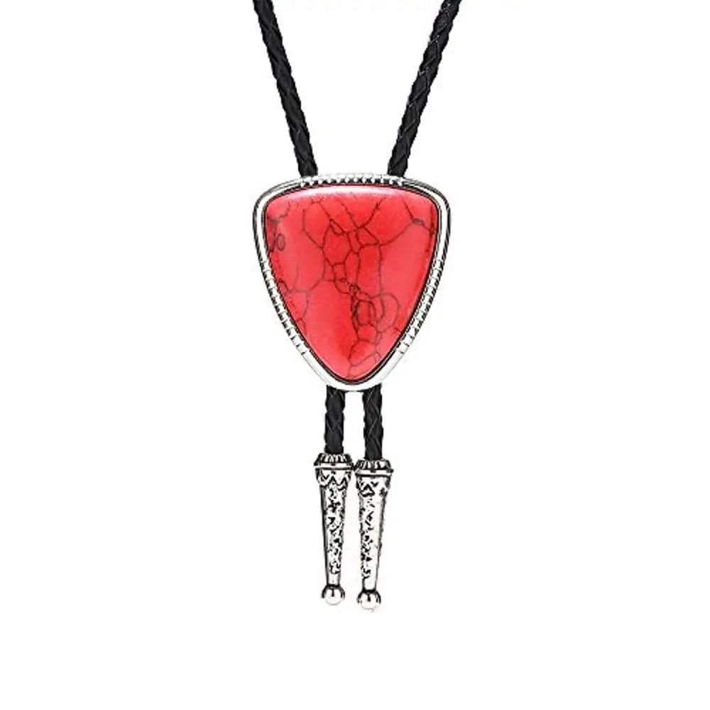 Bolo tie i läder med trekantig sten och elegant design Röd