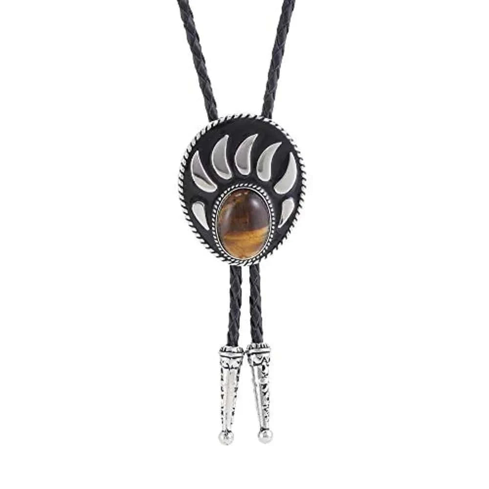 Bolo tie i silverfärgad björntassdesign med ädelstenslook Brun