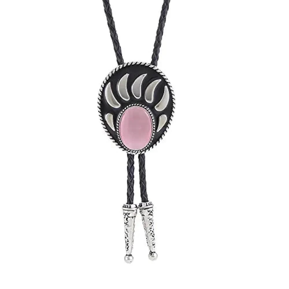Bolo tie i silverfärgad björntassdesign med ädelstenslook Rosa