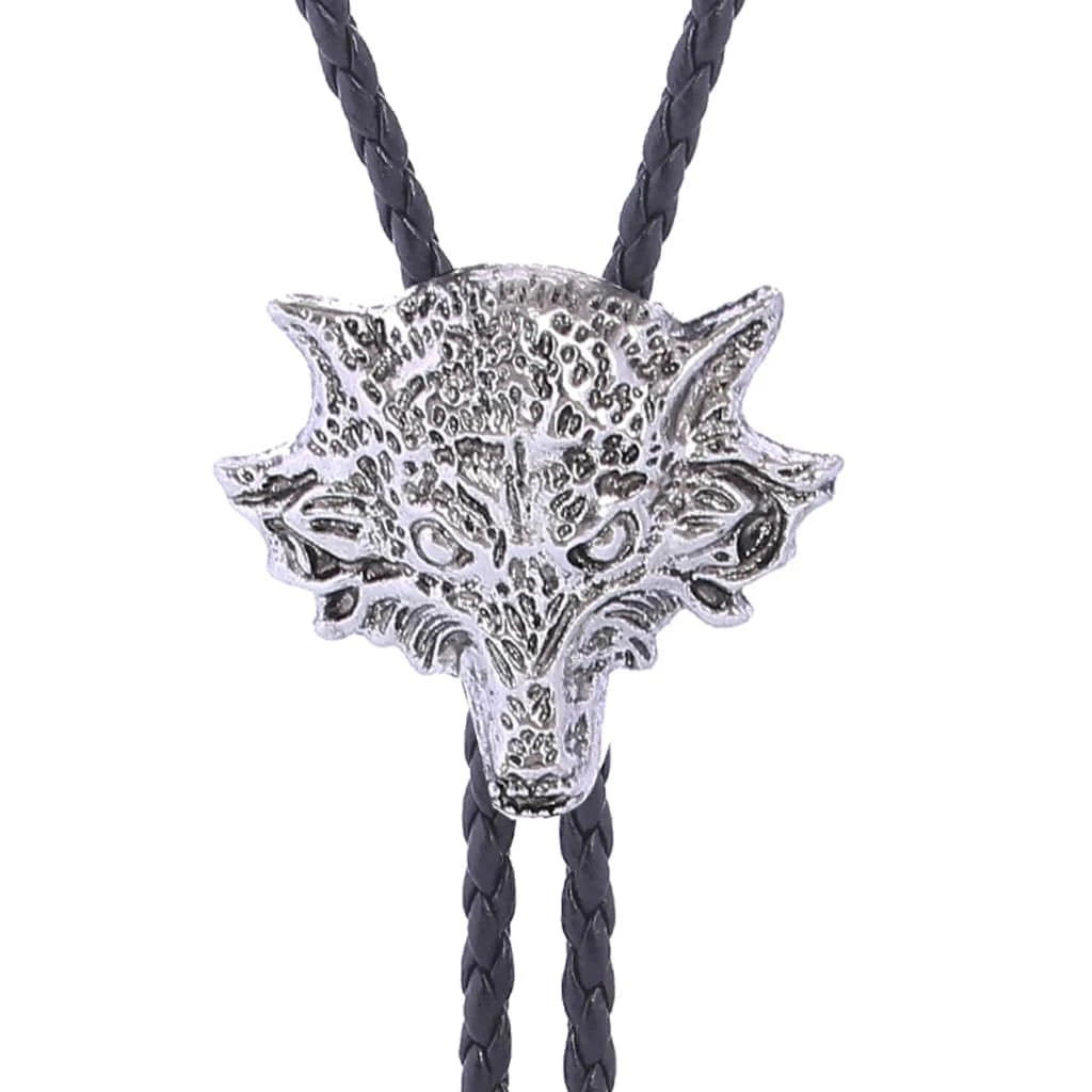 Bolo tie med 3D-varghuvud i metall Antiksilver