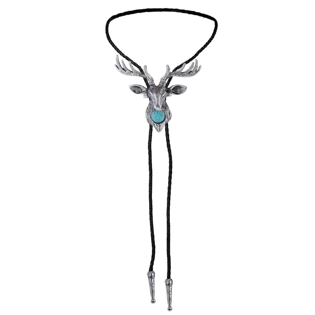 Bolo tie med älghuvud och blå sten