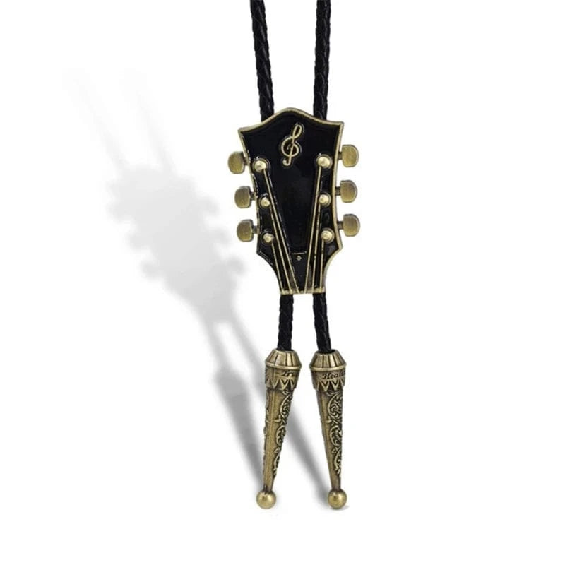 Bolo tie med gitarrhänge i emalj Svart brons
