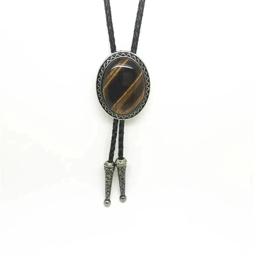 Bolo tie med glasdetalj och ovalt vintagehänge Brun