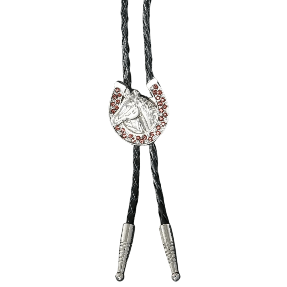 Bolo tie med hästhuvud och glittrande hästsko