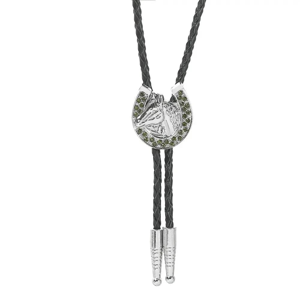 Bolo tie med hästhuvud och glittrande hästsko