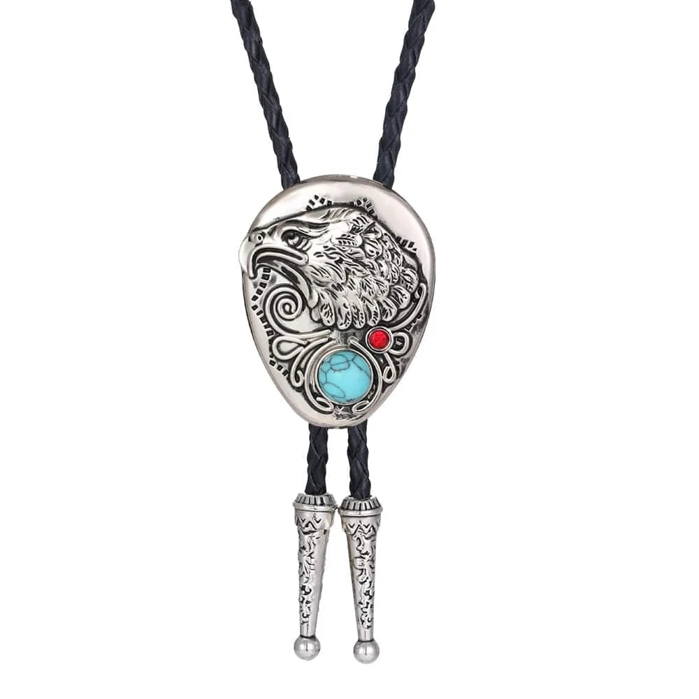 Bolo tie med örn i silver och ädelsten Blå
