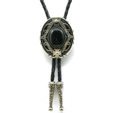 Bolo tie med oval agatsten och vintageinfattning Svart