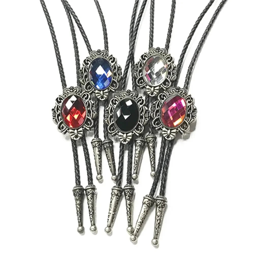 Bolo tie med oval glassten och vintagekrona