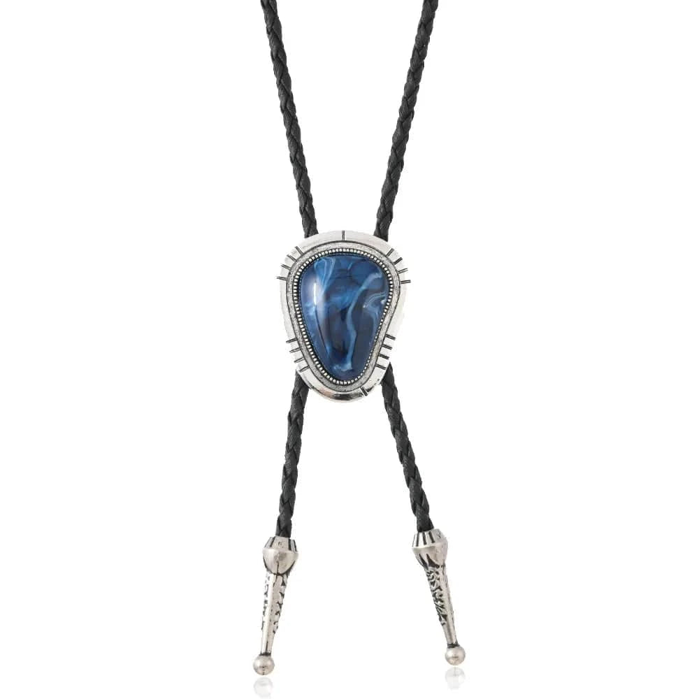 Bolo tie med rektangulär sten och silverinfattning Blå