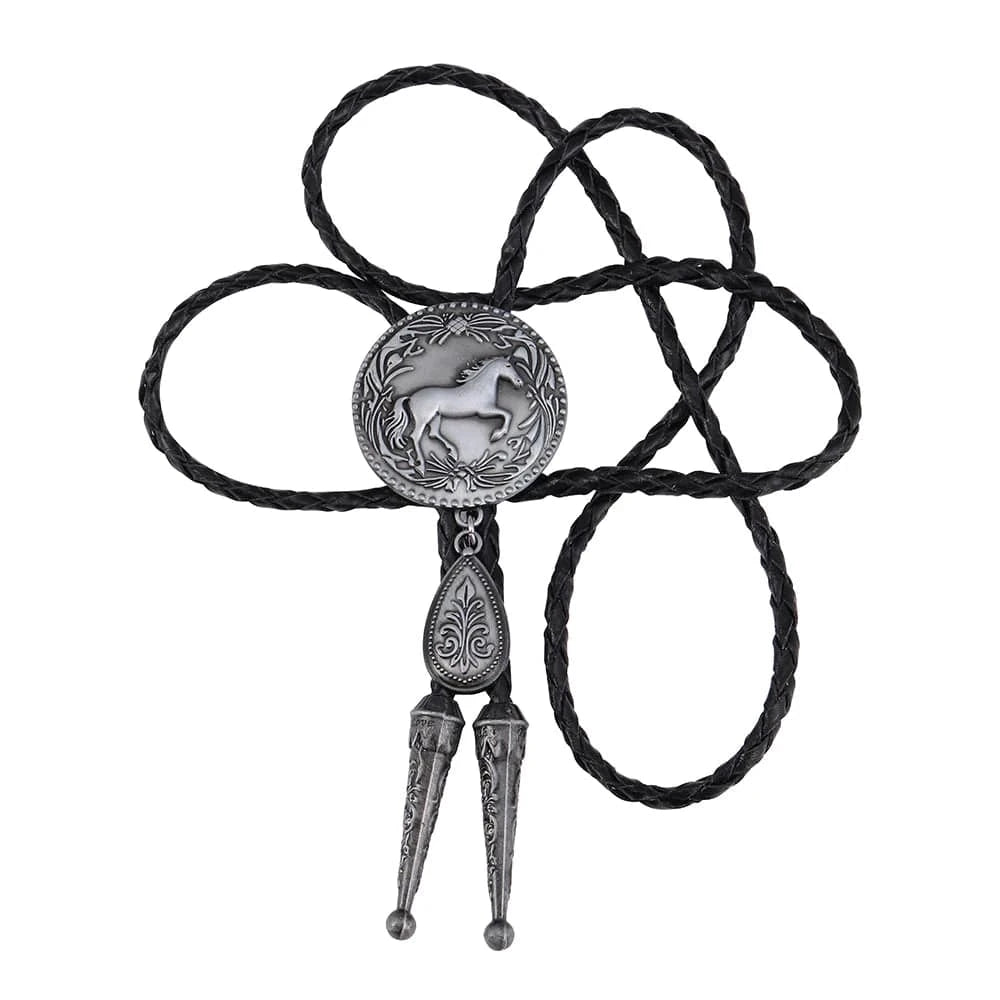 Bolo tie med rund hästberlock och läderband
