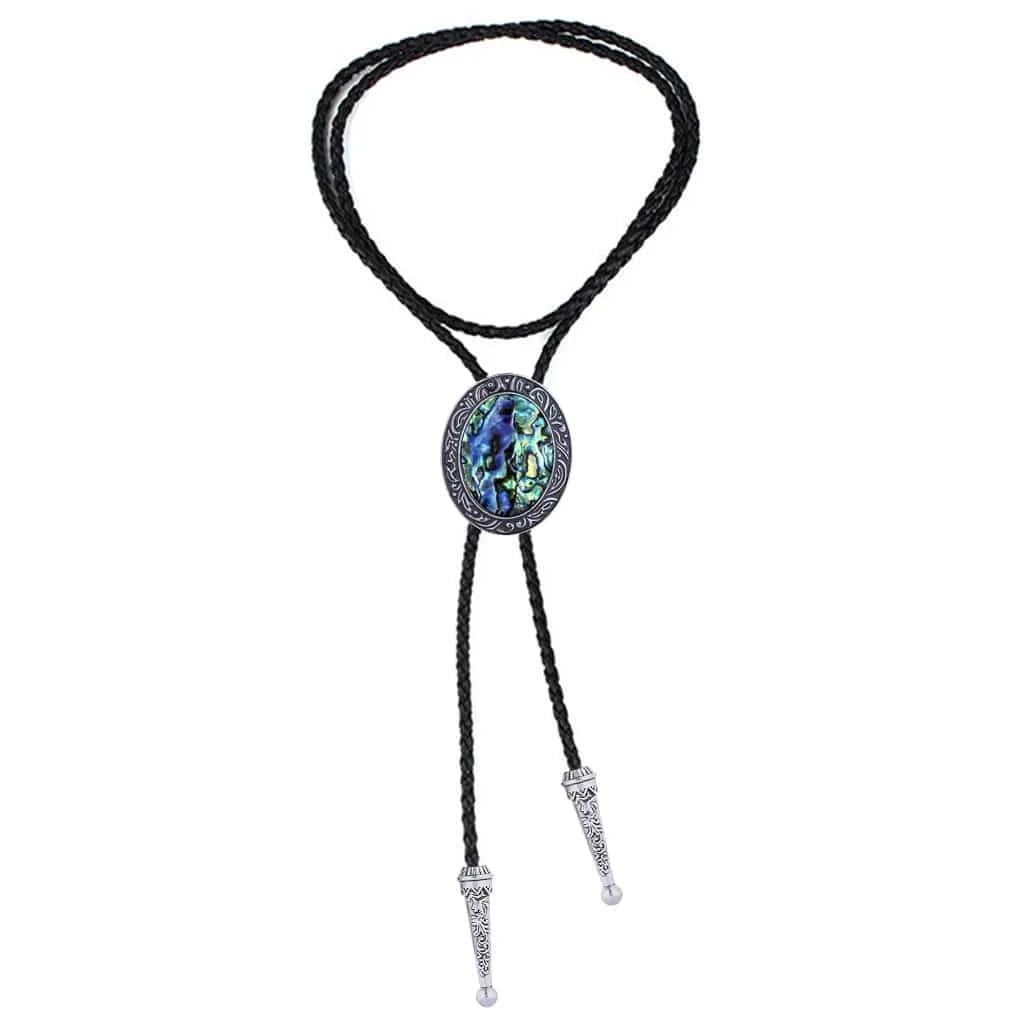 Bolo tie med snäckstenshänge i blågrönt skimrande