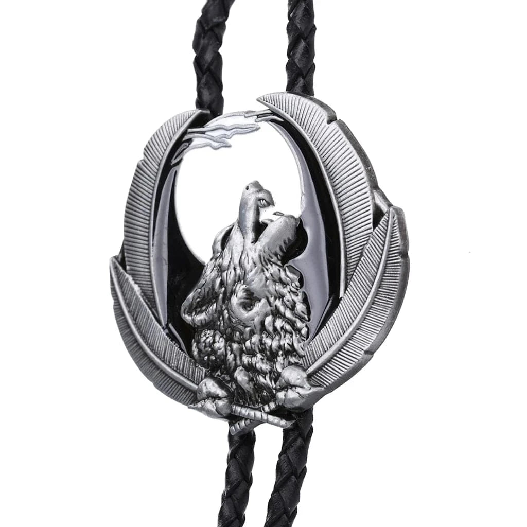 Bolo tie med vargmotiv i legering