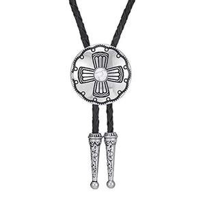 Bolo tie rund med korsdetalj och sten Vit