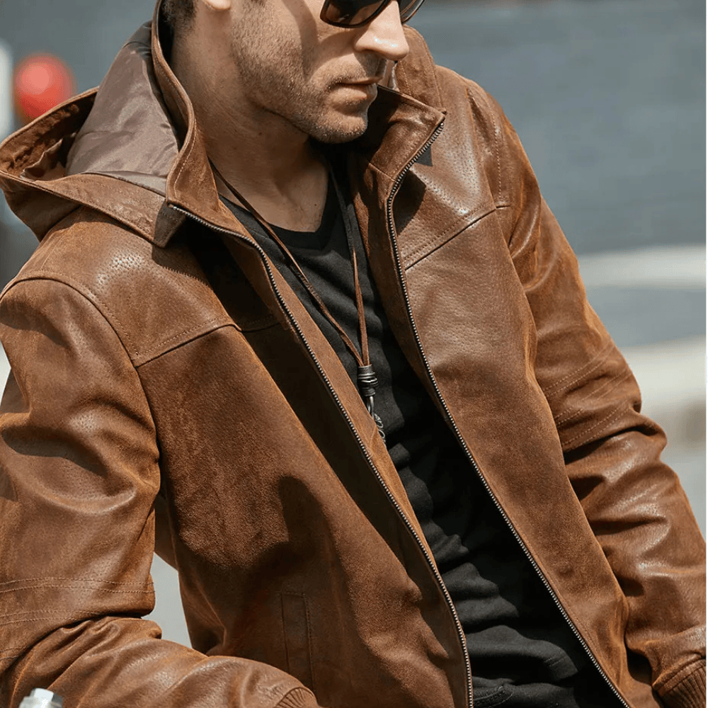 Brun jacka herr läder