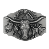 Buffelskalle Fjäder Bältesspänne Ökenmotiv Antiksilver
