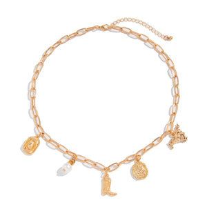 Chunky guldhalsband och armband med western-berlocker