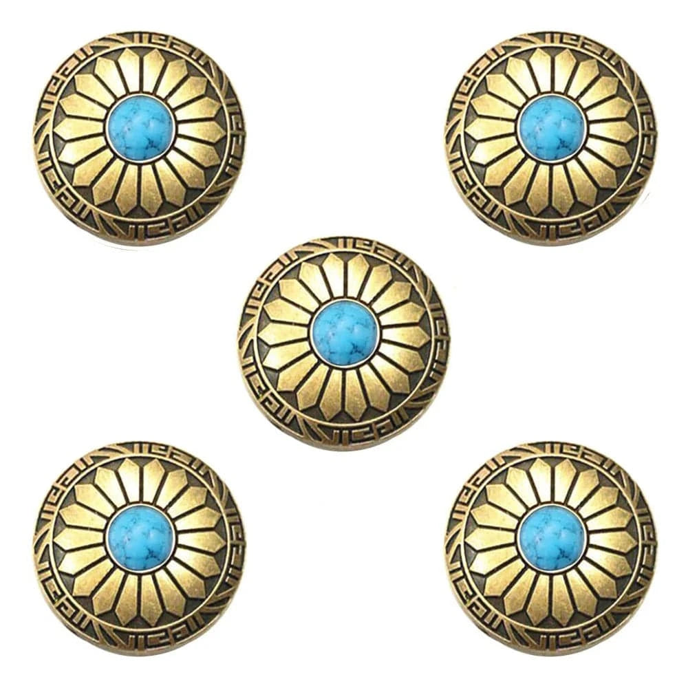 Concho i Mässing med Solblomdesign och Färgad Sten Blå