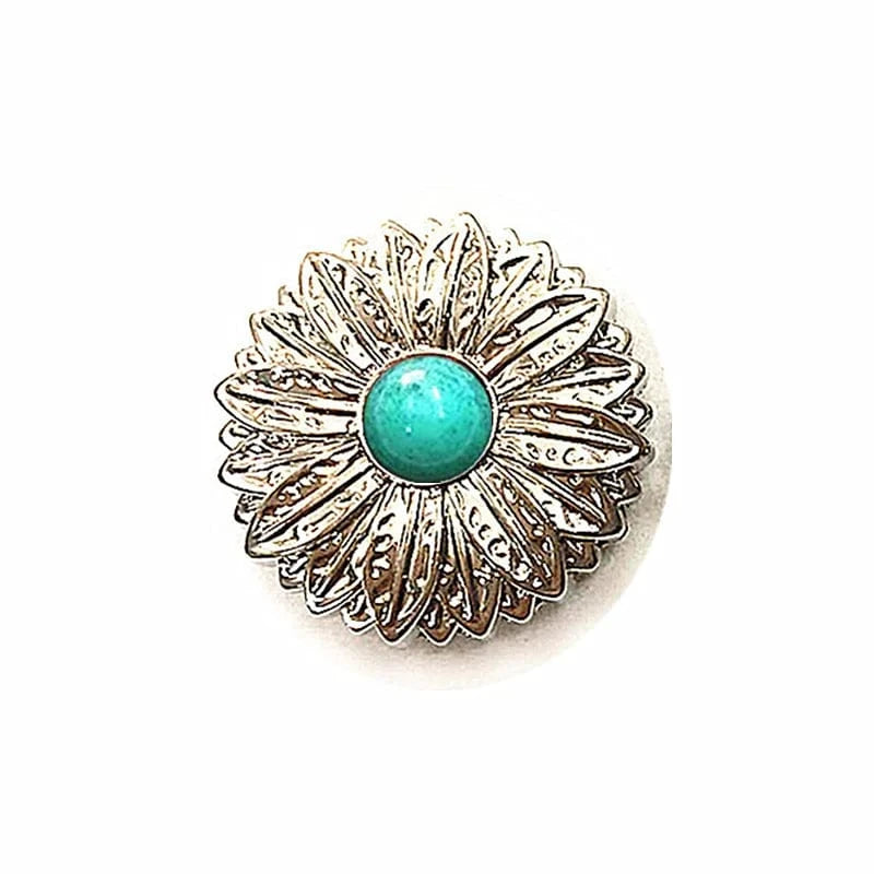 Concho i Mässing med Tribal Solblomma och Färgsten Silver  och grön / 30mm