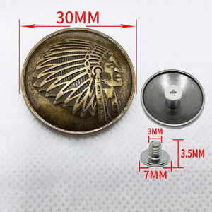 Concho i metall med indianskt hövdingmotiv