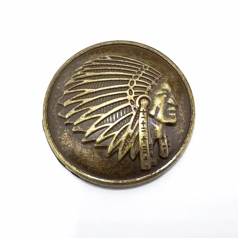 Concho i metall med indianskt hövdingmotiv Antik mässing / 20mm