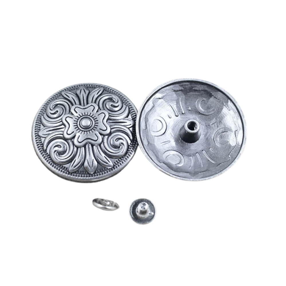 Concho med antikt blomrelief Antiksilver